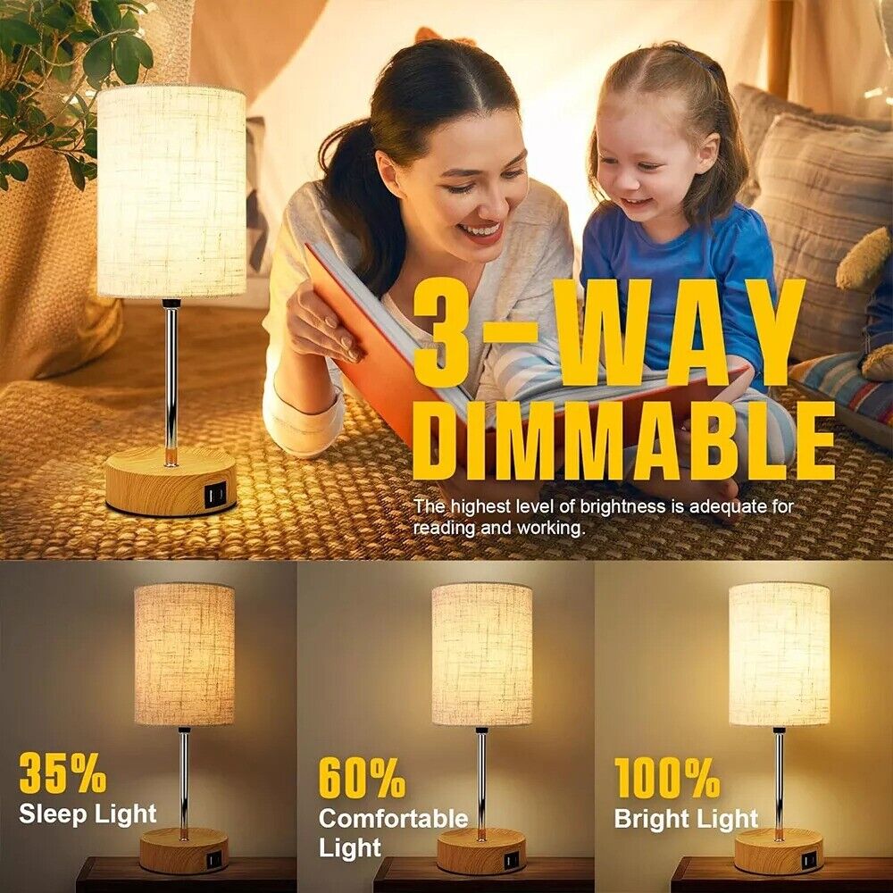 Touch Control Bedside Lamps, 3-Way Dimmable Table Lamp With USB Charging Ports