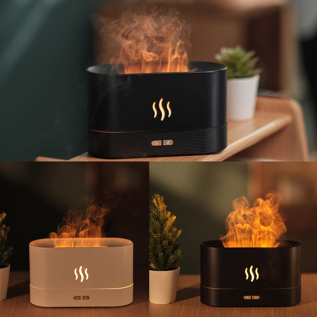 Difusor de Aroma con Luz de Llama, Humidificador de Niebla, Difusor de Aromaterapia con Protección de Apagado Automático sin Agua para Spa, Hogar, Yoga, Oficina