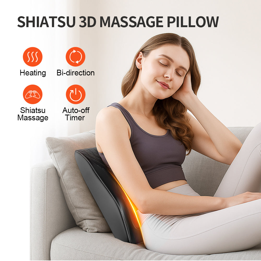 Almohada de masaje Shiatsu 3D para cuello, espalda y hombros, cojín de masaje eléctrico con función de calor, diseño ergonómico, ideal para usar en casa, la oficina y el coche