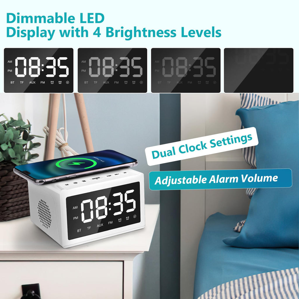 Digital Alarm Clock Radio With Bluetooth Speaker