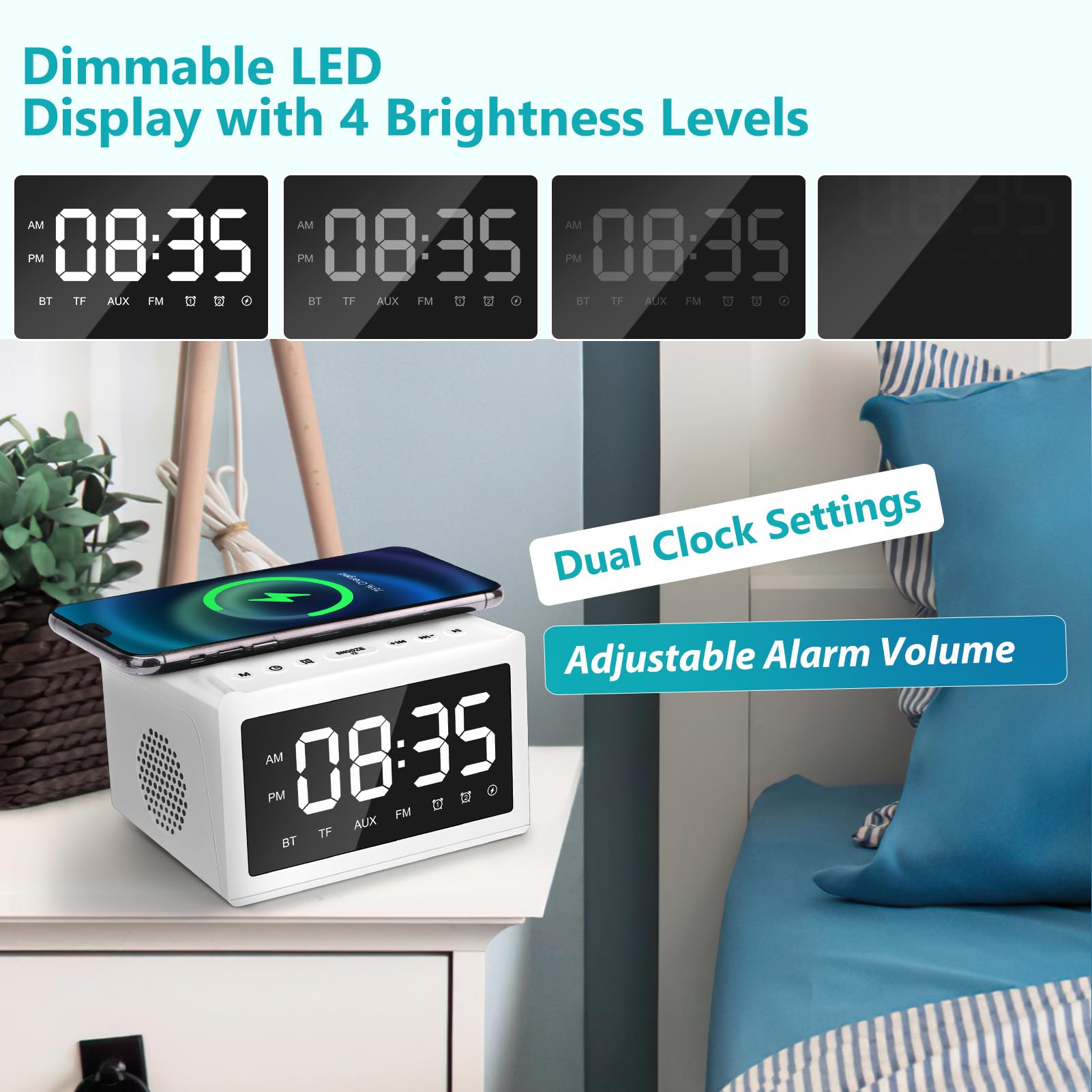 Digital Alarm Clock Radio With Bluetooth Speaker